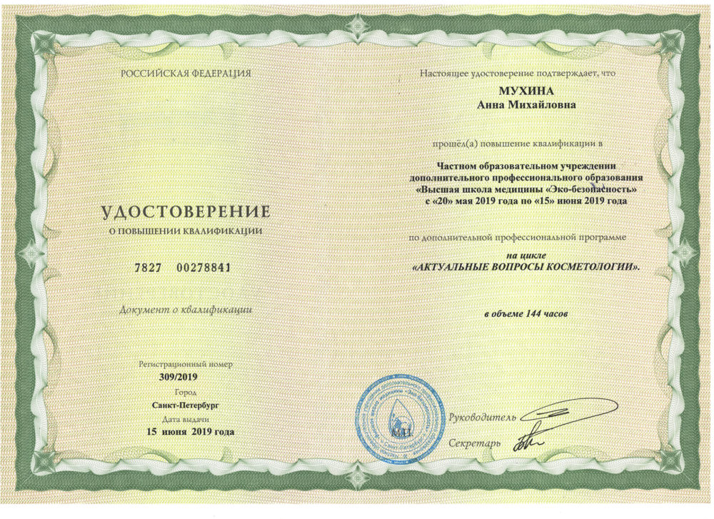 Сертификат - Удостоверение о повышении квалификации. Мухина Анна Михайловна
